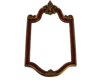 Antique Wall Mirror With Wooden Gold Frame, Wall Hanging Wooden Mirror, Art Nouveau Gold Wooden Frame Mirror