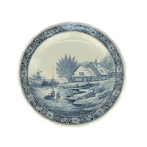 Vintage Delft Ceramic Wall Hanging Plate, Sonneville Handpainted, Signed Delft Wall Plate, Holland Windmill, Royal Sphinx By Boch Belgium.
