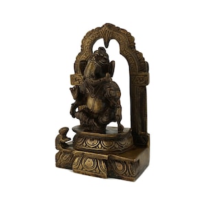 Statua antica in ottone del Signore Ganesha, antica scultura in ottone di Ganesha, scultura di Ganesha del XIX secolo