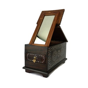 Antique Wooden Jewelry Box With Mirror, Wooden Jewelry Box, Vintage Organizer Jewelry Box, Large Jewelry Box