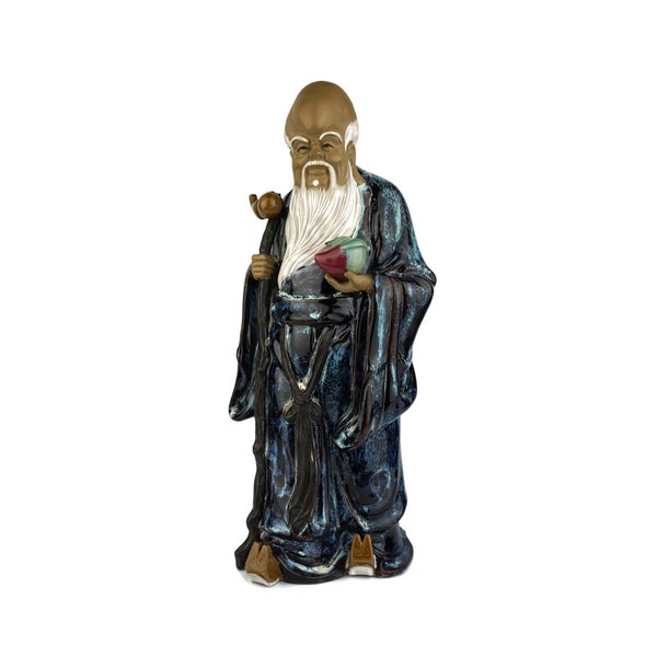 Chinesische SchlammMann Männer Statue, chinesischer Gott der Langlebigkeit, chinesische Keramik Deitie Statue, chinesische Kunst Keramik, handbemalte chinesische Statue