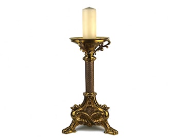 Antique Brass Candle Holder, High Candlestick, Pricket Brass Candle Holder