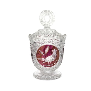 Vintage Crystal Jar, Crystal Jar With Red Birds, Candy Dish Red Bird Series