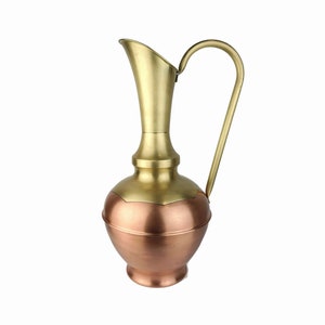 Large Copper Pitcher Vase, Antique Copper Pitcher, Large Handmade Copper Vase With Brass Decoration