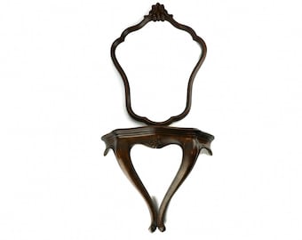 Antique Wooden Mirror With Table Stand, Wall Hanging Wooden Mirror With Table, 19th Century Wooden Mirror With Table Stand