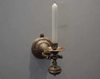 Antique Brass Candle Holder, Brass Engraved Candlestick, Wall and Standing Candle Holder