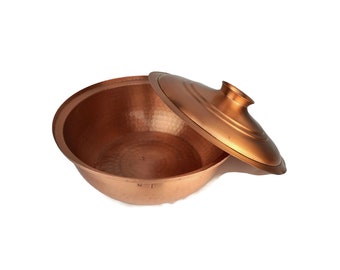 Vintage Copper Casserole Pot with Lid, Solid Copper Cooking Pot