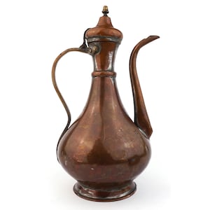 19th Century Ottoman Pitcher, Handmade Large Copper Jug, Engraved Copper Ewer, Antique Islamic Pitcher