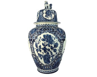 Large Delft Urn, Delft Sphinx Ginger Urn, Vintage Delft Ceramic Urn, Royal Sphinx