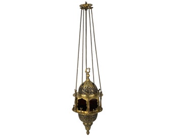 Moorish Brass Hanging Lantern, Moorish Brass Candle Holder Lantern