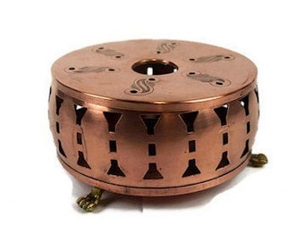 French Food Warmer Pot Stand, Vintage Camping Copper Cookware Warmer Holder