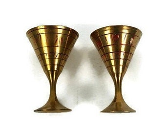 Vintage Pair Brass Engraved Egg Holders