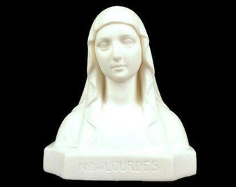 Vintage French Religious Virgin Mary Bust Statue, Signed Lourdes Virgin Mary Bust Statue