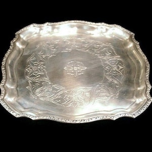 Antique Silver Plated Tray, Vintage Silver Plated Tray, Engraved Silver Plated Tray, Silver Plated Dining Tray