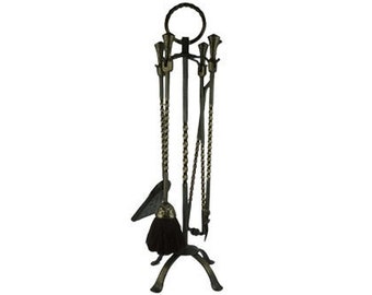 Vintage Large Iron Fireplace Tool Set, Fireplace Decor, Iron Fire Pit Tool Set