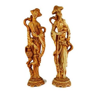 Asian Emperor and Empress Resin Statues, Antique Asian Emperor and Empress Large Sculptures
