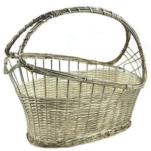 French Wine Bottle Stand, Vintage Bottle Holder, Silver Plated Wine Bottle Basket Holder