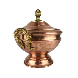 Pentole in rame francese, pentola in rame massiccio con manici in ottone, casseruola in rame con coperchio