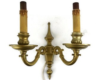 French Brass Sconces, Vintage Wall Lamps, Antique Brass Applique Lights