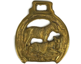 Lot De 7 Médaillons Vintage Et 10 Attaches à Cheval En Laiton Massif