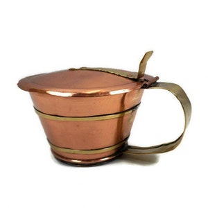 Vintage Copper Sugar Bowl With Lid and Brass Decoration