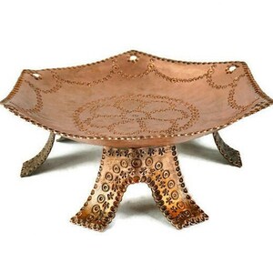 Antique Copper Tray, Engraved Copper Tray With Legs, 19th Century Handmade Copper Tray, 1800s Copper Tray