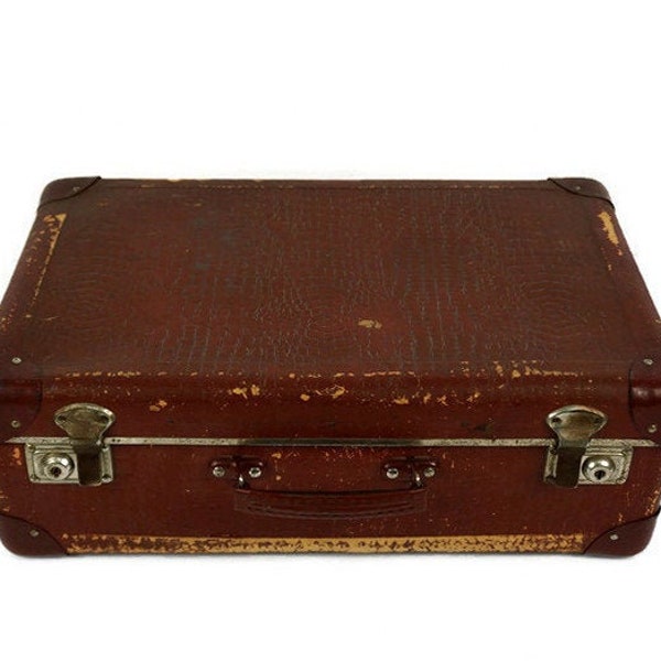 Valise vintage, Housse de voyage, Housse en carton, Bagage en carton brun, Valise en carton 60s