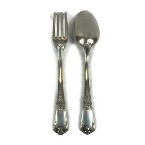 Silver Plated Spoon and Fork Set, Vintage Engraved Fork and Spoon Set