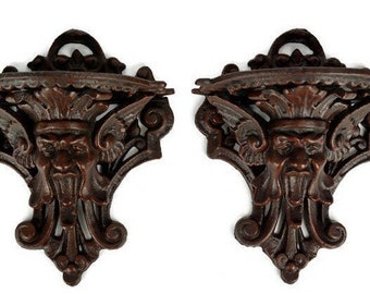 Juego de soporte de pared de hierro fundido antiguo, estante de pared de hierro fundido, soporte de pared de hierro fundido