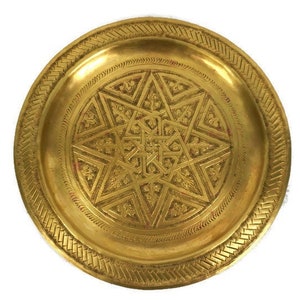 Antique Brass Tray, Handmade Brass Tray, Engraved Brass Tray, Small Gift Idea, Cheap Vintage Home Decor