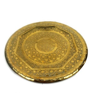 Vintage Handmade Brass Tray, Antique Serving Tray, Large Hand Engraved Brass Tray