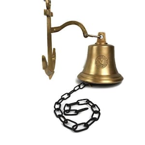 Antike Türglocke mit Anker Dekoration, große Wandglocke aus Messing, Anker Türklopfer aus Messing, 1911 MS BREMEN Türklopfer