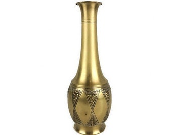 Vintage Brass Engraved Vase, Antique French Vase