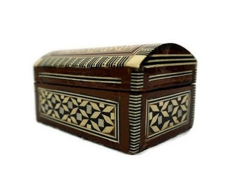 Inlaid Wooden Storage Box, Antique Wooden Jewelry Box, Handmade Jewelry Box, Inlaid Mother of Pearl Box