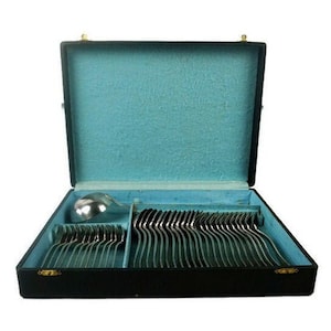 Vintage Silver Plated Flatware Set, Spoons Dessert Spoons Forks and ladle utensils Set in Original