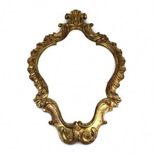 Antique Wooden Mirror With Gold Frame, Wall Hanging Wooden Mirror, Art Nouveau Gold Wooden Frame Mirror