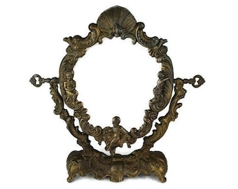 Specchio da toeletta vintage con supporto, specchio per il trucco vittoriano antico
