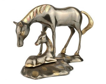 Vintage Horse Figurine, Horse and Baby Horse Statue, Horses Sculpture