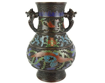 Antique Malaysian Vase, Large Bronze Vase, Hand Painted Asian Vase, Collectible Asian Vase