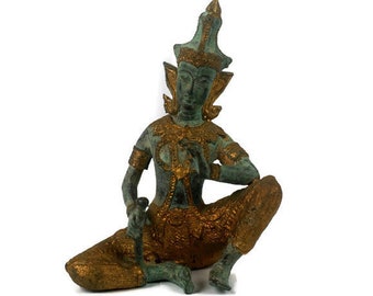 Antique Handmade Brass Sculpture of Thai Prince Phra Aphai Mani, Thai Bronze Sculpture, Vintage Bronze Statue