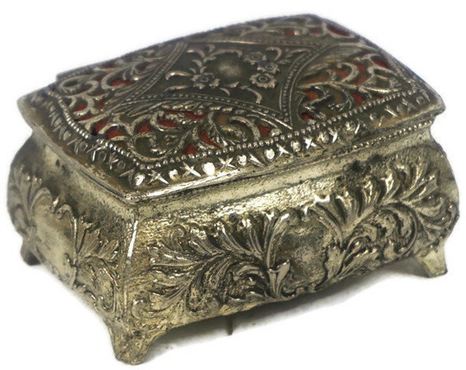 Vintage Metal Jewelry Box Antique Engraved Trinket Box Etsy