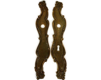 Vintage Pair Brass Door Lock Plates