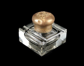 19th Century Glass Inkwell, Antique Glass Inkwell, Table Decor, Office Decor