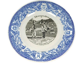 French Porcelain Plate, Collectible French Porcelain Plate Saint Amand et Hamage Chasse