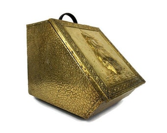 Brass Coal Scuttle, Coal Storage Box, Antique Brass Coal Box With Ship