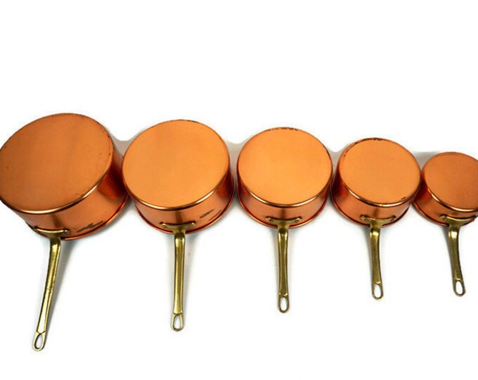 French Copper Saucepan Set of 5 With Brass Handles Etsy