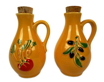 Juego de tarros de cerámica francesa vintage para aceitunas y vinagreras
