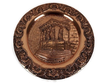 Antique Large Greek Copper Wall Hanging Plate, Vintage Large Copper Wall Hanging Picture Greece