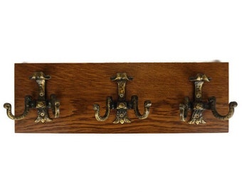 Wall Hanging Coat Rack, Vintage Coat Hanger With Brass Hooks