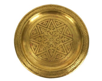 Antique Brass Tray, Handmade Brass Tray, Engraved Brass Tray, Small Gift Idea, Cheap Vintage Home Decor